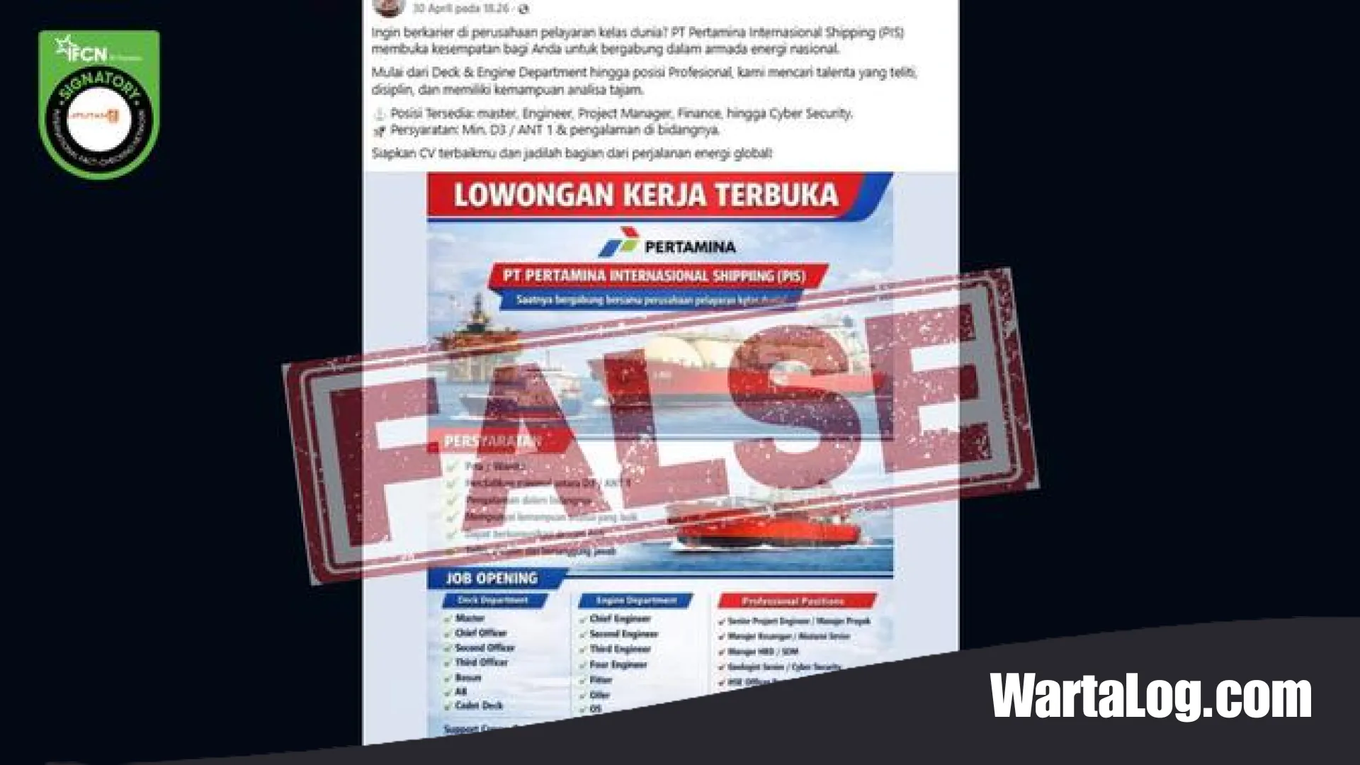 Cek Fakta: Waspada Penipuan Lowongan Kerja Pertamina International Shipping Melalui Pesan WhatsApp
