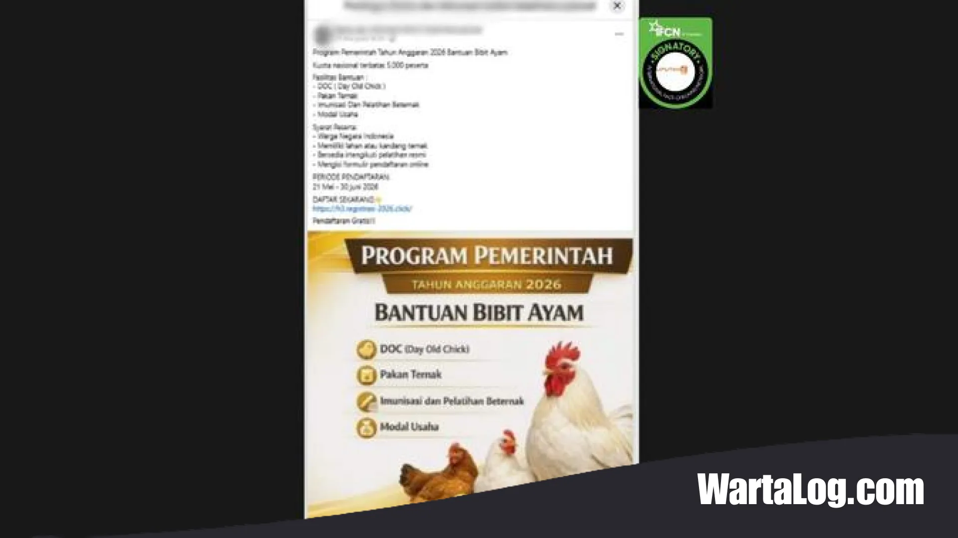 Waspada Penipuan! Hoaks Link Pendaftaran Bantuan Bibit Ayam 2026 Mencatut Nama Kementerian Pertanian