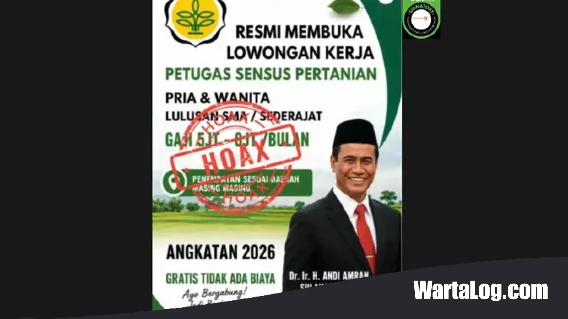 Waspada Penipuan! Hoaks Lowongan Petugas Sensus Pertanian 2026 yang Mencatut Nama Kementerian Pertanian