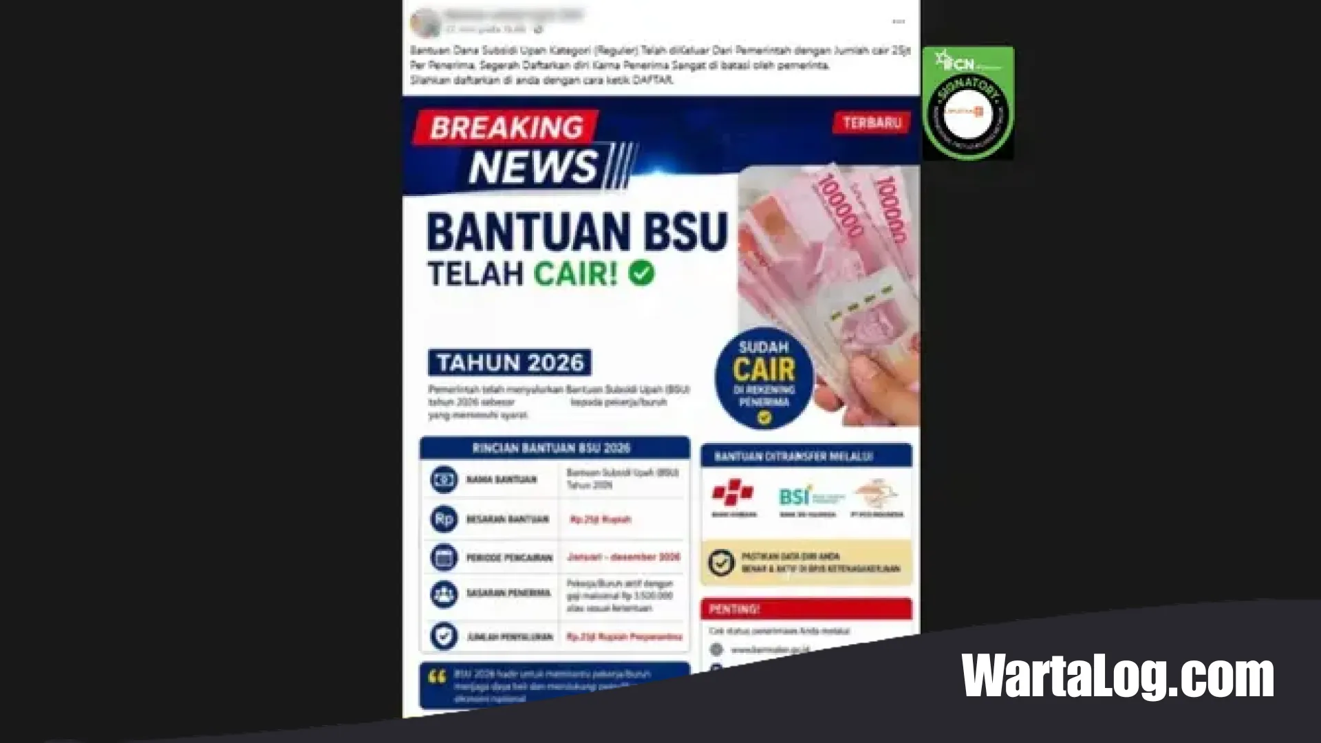 Waspada Hoaks BSU 2026 Senilai Rp 25 Juta: Penelusuran Tim WartaLog Atas Penipuan yang Mengincar Pekerja