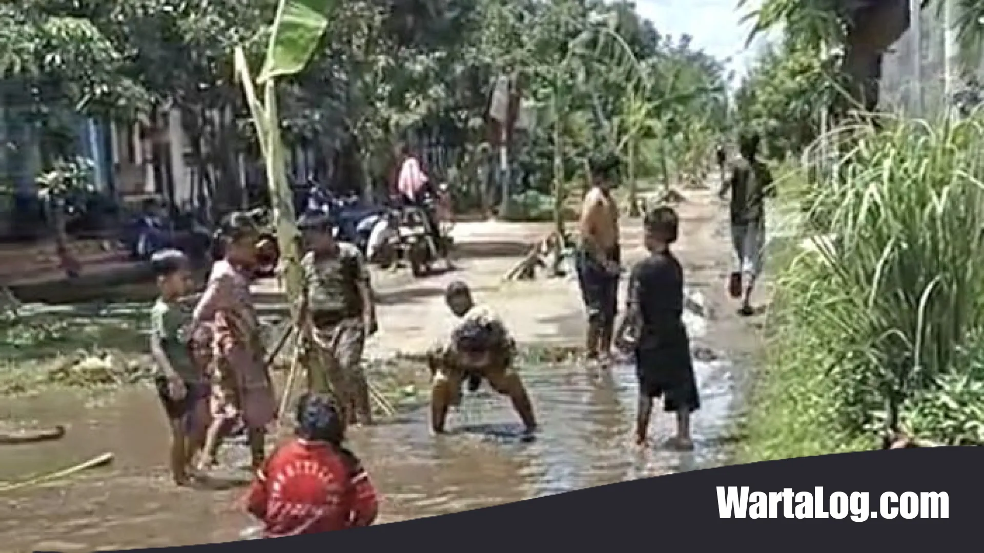 Aksi ‘Kebun Tengah Jalan’ Kembali Terjadi, Warga Ngronggot Nganjuk Protes Jalan Rusak dengan Pohon Pisang dan Lele